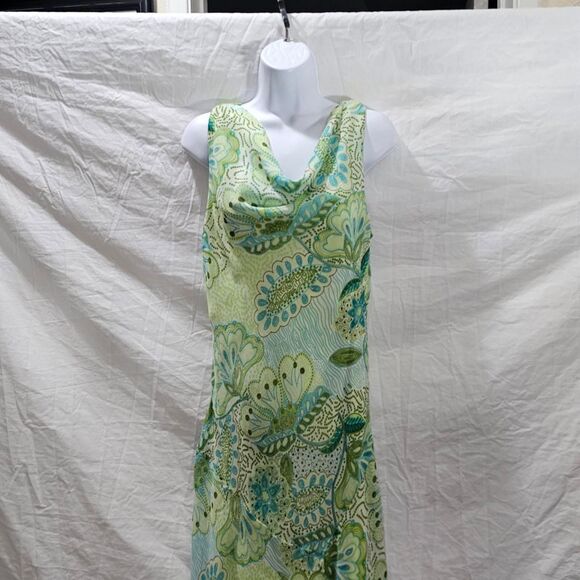 Vintage y2k green patterned cowl neck whimsigoth fairy midi dress - Picture 2 of 5